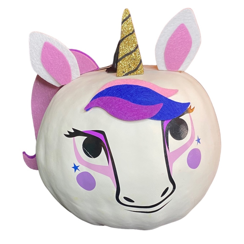 2/$20 3/$25 Halloween Large Pumpkin Decorative Sculpture Unicorn White 8” NEW